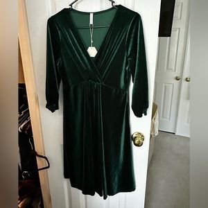 Pinkblush Green Velvet Wrap Front Babydoll Maternity Dress NWT